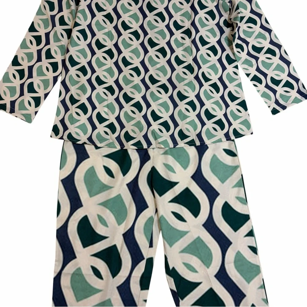 new Michelle Two-Piece Set Mint Collared Tunic Shirt and Pants - Picture 10 of 16